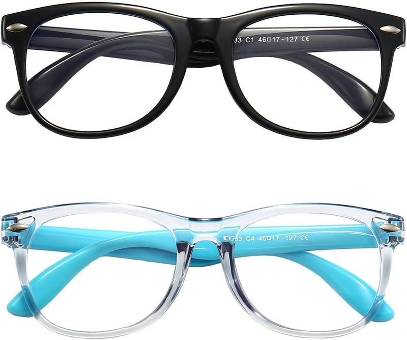 FANNYGO Store 2 Pack kids Blue Light Blocking Glasses For Girls And Boys Computer Blue Light Blocking Glasses For Age 3-11 (Black + Light blue) - Image 2